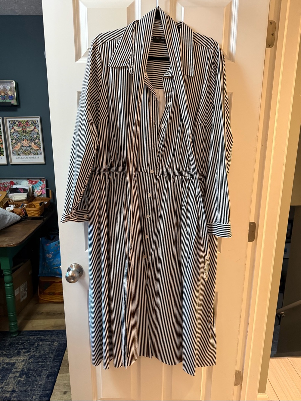 Lane Bryant Black and White Vertical Stripe Midi Shirt Dress
